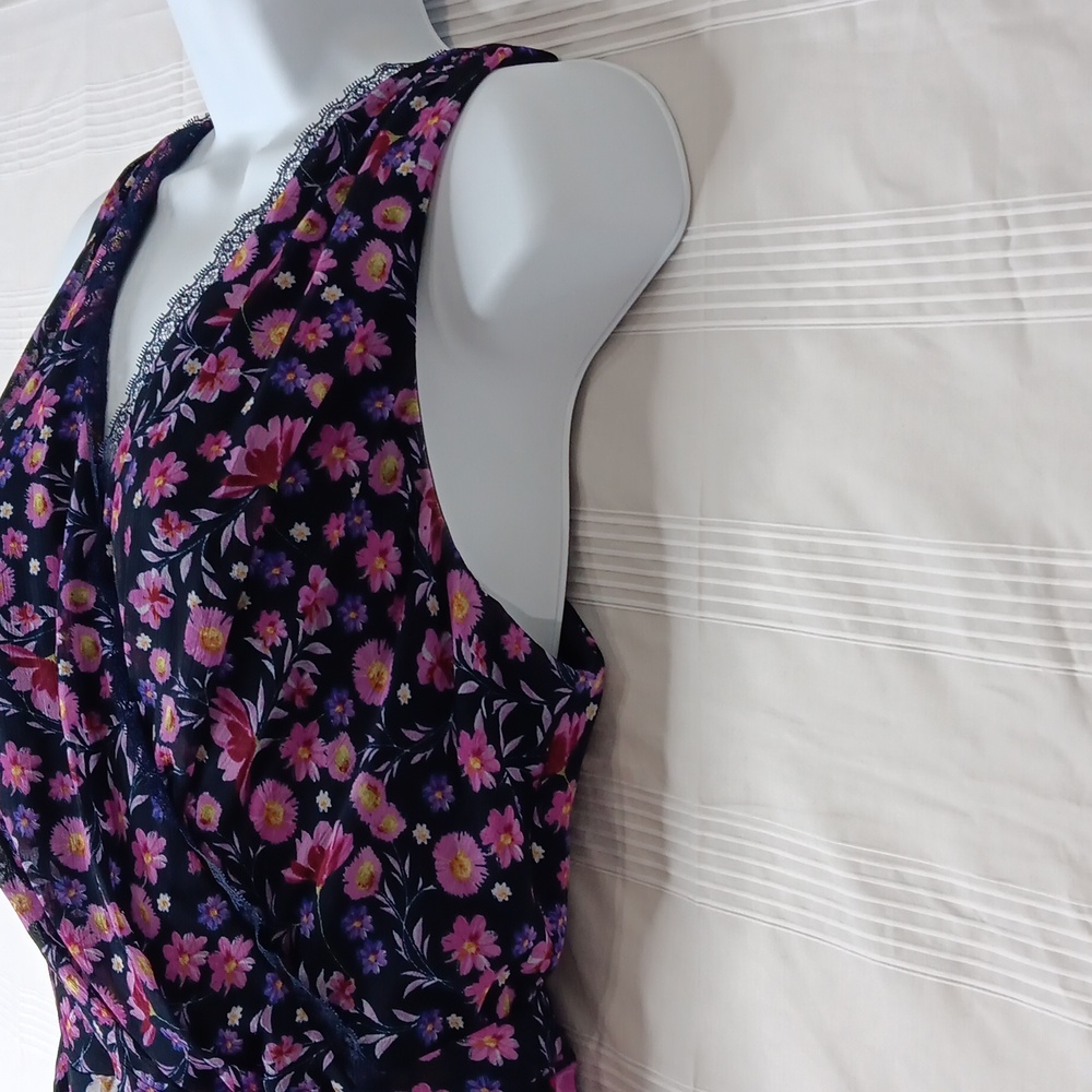 Dkny Navy Floral Sleeveless Asymmetrical Midi Dress - Picture 3 of 15